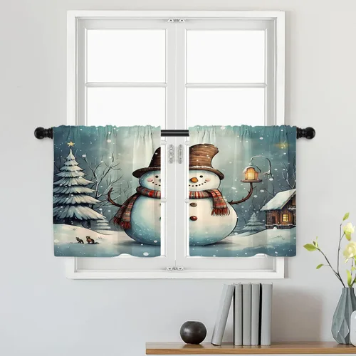 Miniatura 125 de Batmerry Silueta de hombre y niño, marco en forma de corazón con figuras, tratamiento de ventana, cortina corta de cocina multicapa de poliéster