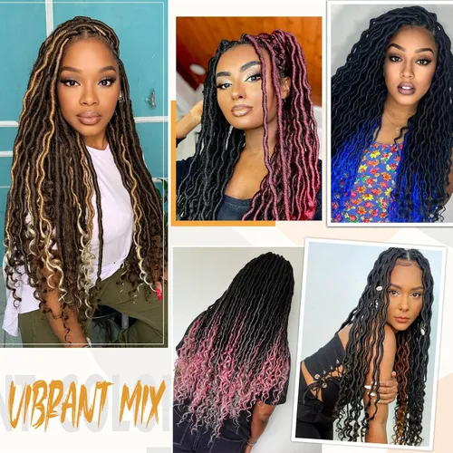 Miniatura 6 de Cabello Corto de Locs Falsos para Crochet Pre-Enrollado 12 Pulgadas 6 Paquetes Cabello de Locs de Diosa para Crochet Locs Falsos Suaves con Puntas