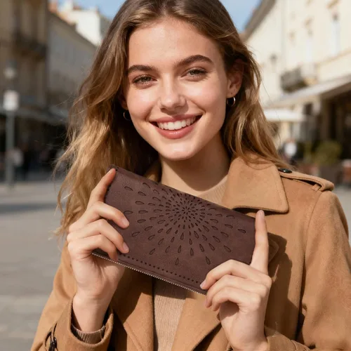 Miniatura 6 de APHISON Billetera para mujer, gran capacidad, monedero, tarjetero, RFID, pulsera, teléfono, cremallera, moneda, bolsillo de viaje