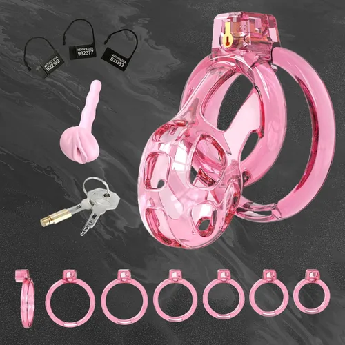 Miniatura 2 de Jaula de castidad masculina jaula suave para polla de castidad con 6 anillos, un catéter, dispositivos de castidad para hombres, ejercicios de pene