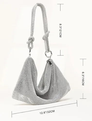 Miniatura 6 de Bolso de noche con diamantes de imitación, elegante y brillante para mujer, bolso de hobo brillante, bolso plateado brillante para boda, fiesta, club