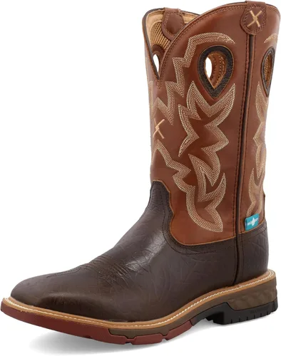 Miniatura 11 de Twisted X mens 12" Pull on Soft Toe Western Work Boot Taupe & Bomber
