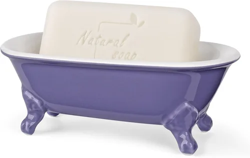 Miniatura 30 de Bañera decorativa en miniatura con patas de garra de cerámica de 6.5", jabonera para jabón en barra, soporte para esponja de cocina y bandeja
