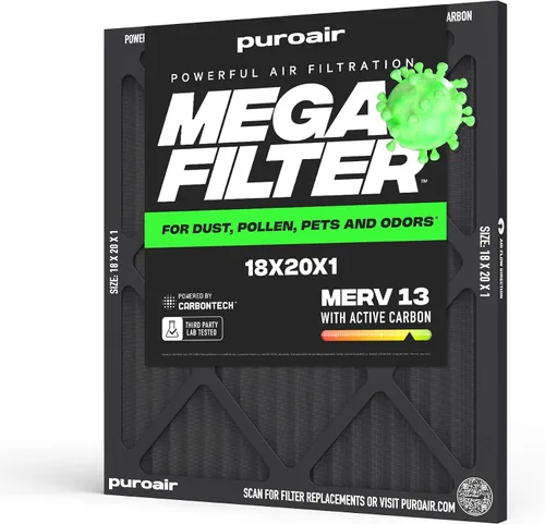 Miniatura 18 de PuroAir Filtro Mega - Filtro de aire de 12x12x1 MERV 13 para el hogar con carbón activado - Filtros alérgenos, caspa de mascotas, humo, polvo