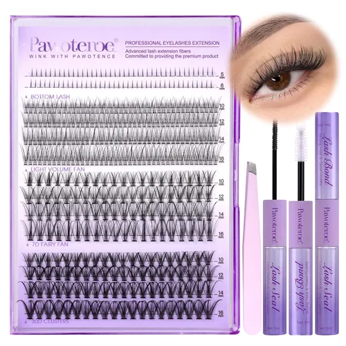 Miniatura 34 de Extensiones de pestañas Pawotence, racimos de 280 piezas, pestañas individuales en racimo, extensiones de pestañas 50D, mezcla de 9-16 mm, racimos
