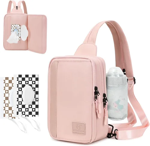 MYHOZEE - Bolsa para colgarse, mochila con bandolera, bolso - 2 en 1 de nailon con bolsillo para pañales con toallitas, bolsillo para botella de