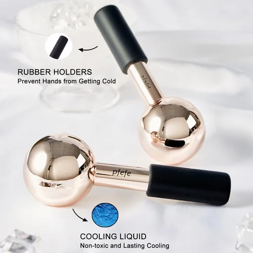 Miniatura 3 de pfefe Globos de hielo para cara y ojos, varillas de acero inoxidable irrompibles para rutinas de belleza, tratamientos faciales con rodillos fríos