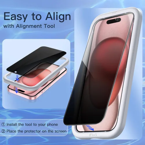 Miniatura 5 de JETech Protector de pantalla de privacidad para iPhone 15 de 6.1 pulgadas, película de vidrio templado anti espía con herramienta de fácil