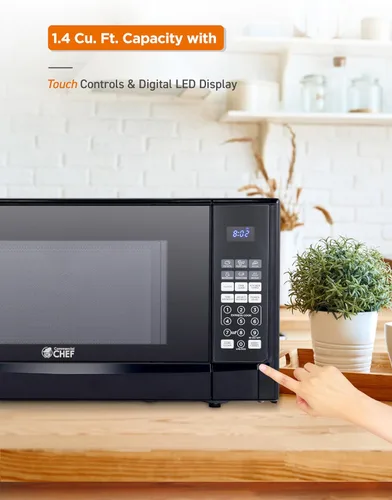 Miniatura 6 de COMMERCIAL CHEF Microondas de 1.4 pies cúbicos con 10 niveles de potencia, microondas pequeño con botón pulsador, microondas de 1100 vatios