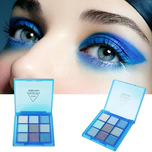 Miniatura 7 de Paleta de sombra de ojos azul, 9 colores, Mardi Gras Carnival prensado pigmento con purpurina, paleta de sombra de ojos impermeable, paleta