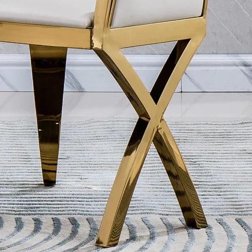 Miniatura 8 de Juego de 6 sillas de comedor modernas tapizadas de cuero con patas de acero inoxidable doradas, sillas de cocina contemporáneas sin brazos con Cuero