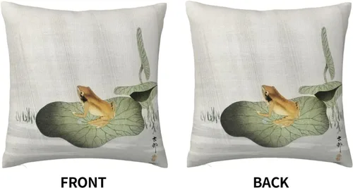 Miniatura 3 de VARUN Fundas de almohada cuadradas de rana en acuarela sobre hojas de loto para decoración del hogar, sofá, automóvil, dormitorio, naturaleza, lago