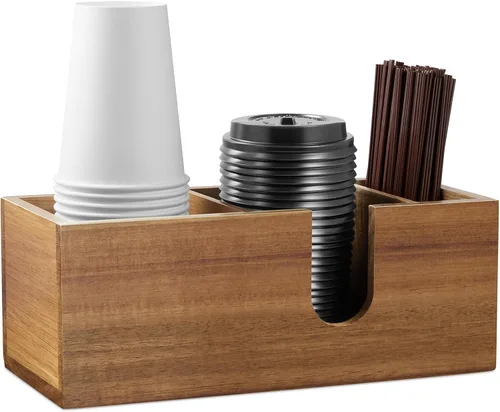 Organizador de tazas de café de madera de acacia ALELION para mostrador - Accesorios y organizador de barra de café de madera - Organizador de