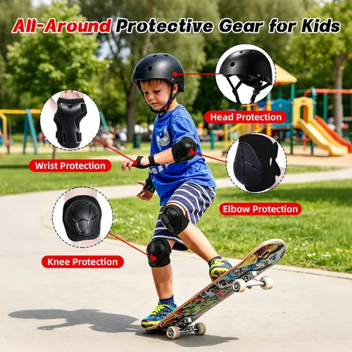 Miniatura 6 de Casco de bicicleta para niños de edades 2-14, casco de seguridad ajustable para niños pequeños con juego de equipo de protección, cascos