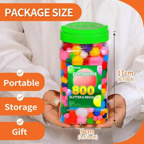 Miniatura 3 de Eppingwin 800 piezas de pompones multicolores, pompones regulares y brillantes, pompones surtidos de tamaño y color, pompones artesanales