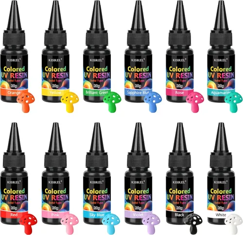 KISREL Resina UV, kit de resina UV de 12 colores opacos, resinas UV de color sólido para principiantes, resina ultravioleta rígida para