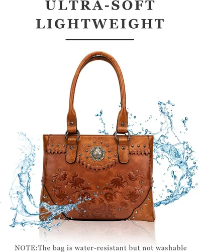 Miniatura 7 de Bolso de mano para mujer, bolso grande del oeste, bolso de hombro con asa superior, estilo vintage en relieve, tachuelas