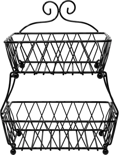 Miniatura 8 de Sorbus Soporte de exhibición de cesta de frutas, 2 niveles, para almacenamiento de verduras, frutas y pan para cocina, baño, rectangular de metal