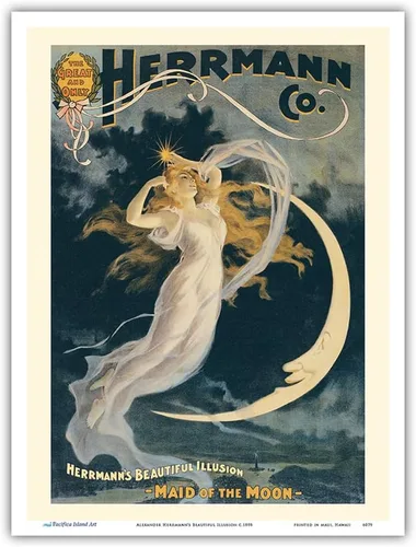 Alexander Herrmann's Beautiful Illusion - Maid of the Moon - Póster mágico vintage c.1898 - Impresión artística maestra (sin marco) 9 x 12 pulgadas