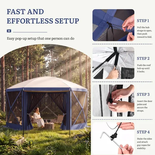 Miniatura 5 de YITAHOME Gazebo de campamento de 12 x 12 pies, toldo portátil desplegable para exteriores, tienda de campaña con pantalla de 6 caras con ventanas
