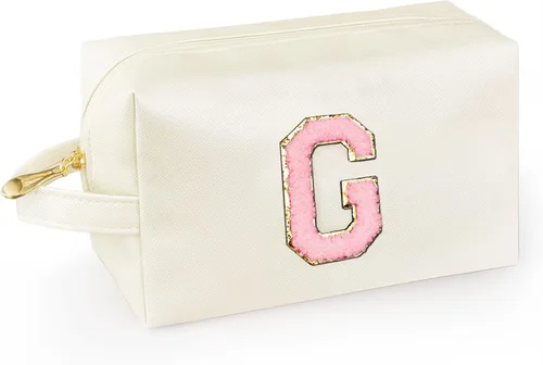 Miniatura 61 de Bolsa de maquillaje personalizada con inicial con asa, bolsa de cosméticos de preparación con bolsillo interior con cremallera, 8, 9, 10, 11, 12