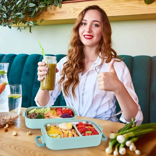 Miniatura 5 de Lonchera Bento para niños, mujeres y hombres, 47 onzas, 2 compartimentos, para ensalada, aperitivos, ensalada, paquete de preparación de alimentos
