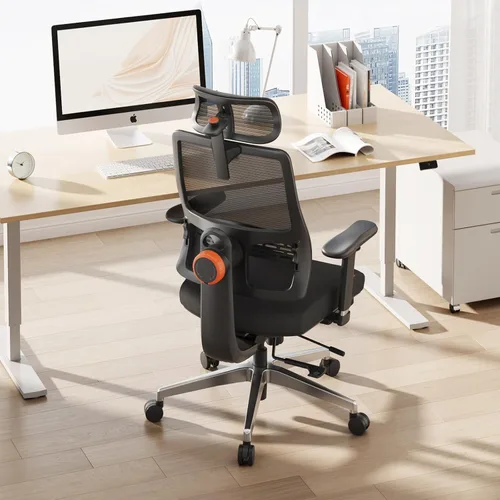 Miniatura 6 de Newtral Silla de oficina ergonómica, silla de escritorio de oficina en casa con reposapiés, respaldo y reposacabezas de seguimiento automático, Negro