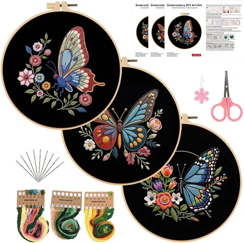 Miniatura 9 de Konrisa Kit de Bordado Estampado con Patrón Floral DIY Kits de Punto de Cruz para Adultos Flores Plantas Kit de Iniciación de Bordado con Hilo