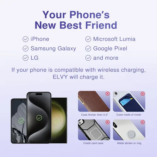 Miniatura 6 de Elvy Cargador Inalámbrico Qi Rápido para Celulares - Diseñado con Tecnología de Gestión de EMF para Carga Mejorada, Blindaje Ambiental Avanzado