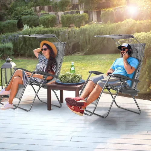 Miniatura 2 de HAPPYGRILL Zero Gravity - Sillón reclinable plegable para patio al aire libre, playa, patio, piscina, gris