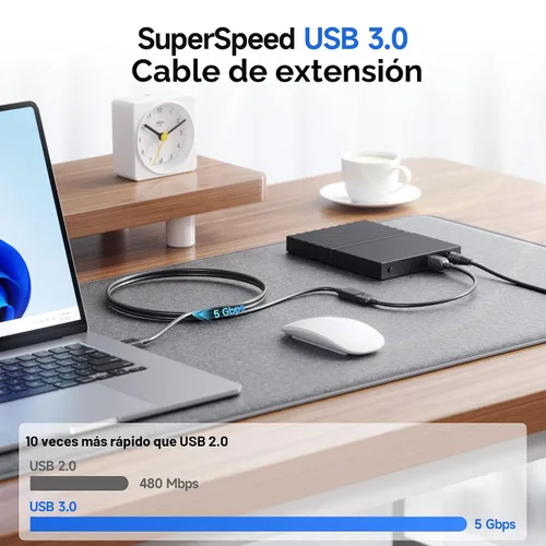 Miniatura 2 de Cable de extensión USB 3.0 tipo A, macho a hembra, de Cable Matters, Negro