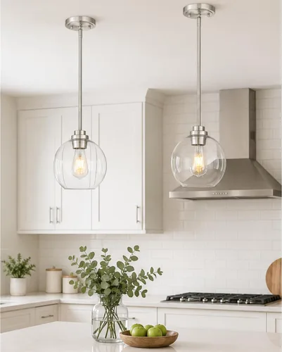 Miniatura 18 de Luces Colgantes de Latón para Isla de Cocina Paquete de 2, Luz Colgante Dorada Estilo Granja con Pantalla de Globo de Vidrio Transparente