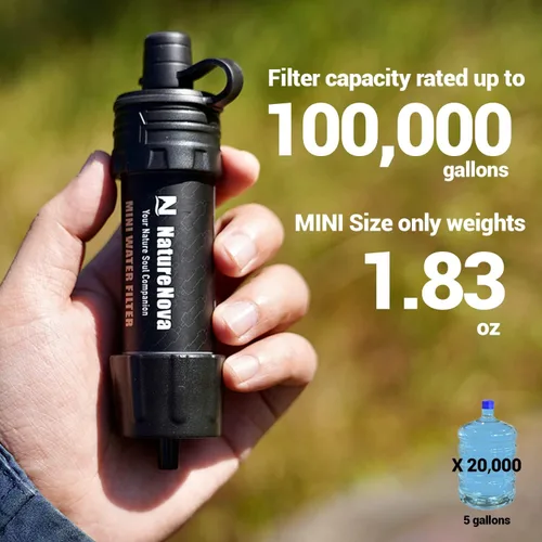 Miniatura 5 de Mini Filtro de Agua NatureNova Sistema Portátil de Filtración de Agua de Emergencia para Senderismo, Camping, Popote, Equipo de Supervivencia