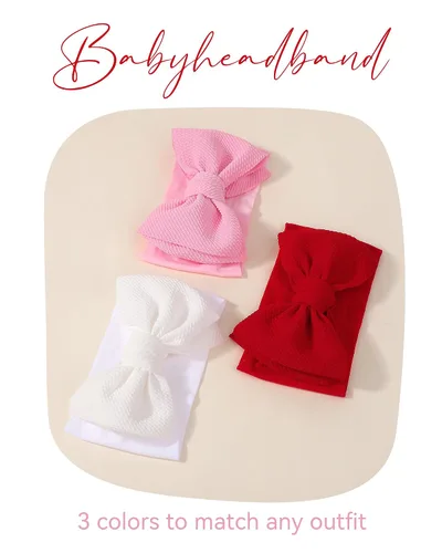 Miniatura 9 de jollybows 3 diademas con lazos para bebé, de nailon suave, para recién nacidos, niños pequeños, lindos lazos anchos y accesorios para el cabello
