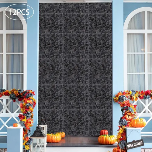 Miniatura 9 de Paneles de pared de flores 3D, 12 paneles de pared de flores artificiales, rosas de seda, fondo de pared de flores sintéticas decorativas