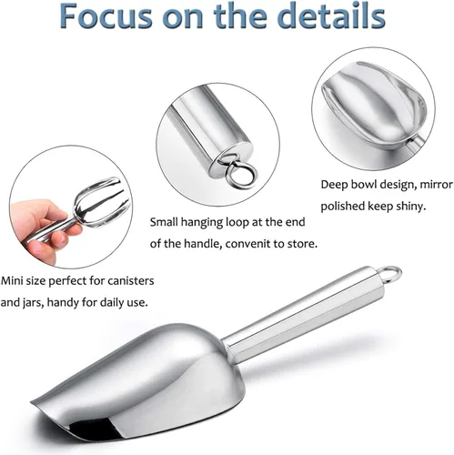 Miniatura 4 de E-far Mini cuchara, 3 onzas de acero inoxidable para cocina, ideal para caramelos, cubitos de hielo, harina, azúcar, grano de café, proteína