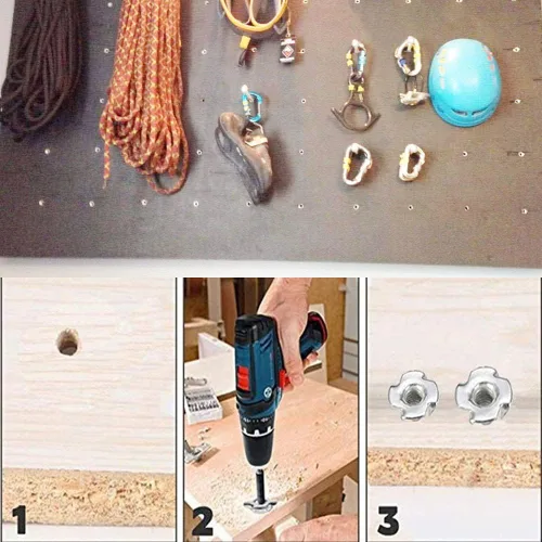 Miniatura 5 de Tuercas T de 1/4 pulgadas - 20, 100 tuercas ciegas de acero chapado en zinc de 4 puntas para madera, soportes de escalada en roca, gabinetes, muebles