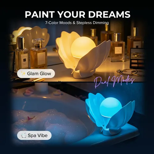 Miniatura 3 de Lámpara de mesita de noche Shell con cargador inalámbrico, luz regulable sin escalones para dormitorio y dormitorio, lámpara de estado de ánimo