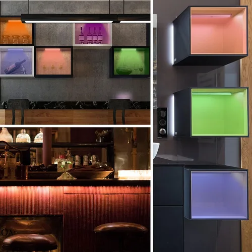 Miniatura 8 de 58 luces LED para debajo del gabinete, luz recargable RGB con sensor de movimiento para interior, luces nocturnas con control remoto, pack de 2