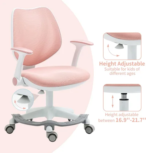 Miniatura 7 de HOMEFUN Silla de escritorio para niños, sillas de computadora con reposabrazos y reposapiés para niños y niñas, bonita malla ergonómica con altura