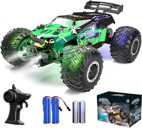Coche de Control Remoto RC Coches Todo Terreno Camión Monstruo, Camión de Pasatiempo RC de 2WD Todo Terreno con 2 Baterías Recargables y Luz