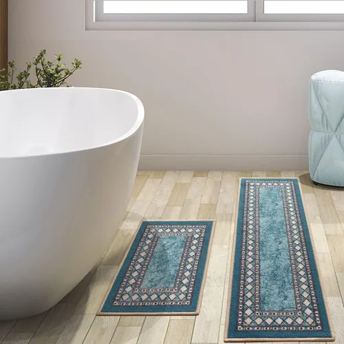 Miniatura 15 de Antep Rugs - Alfombras modernas con bordes, antideslizantes (antideslizante), de perfil bajo con respaldo de goma, para cocina, juego de 2 piezas