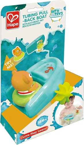 Miniatura 6 de Hape Juguete de baño de barco con retroceso de tubo, oso de peluche, juguete de baño flotante para remo de barco, juguete para bañera y ducha