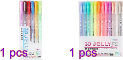 EUBUY Juego de bolígrafos de gelatina 3D, 6 colores + 12 colores brillantes 3D para adultos, bolígrafos de tinta de gel de colores surtidos para