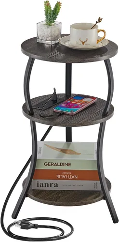 Miniatura 20 de Mesa auxiliar redonda pequeña vintage, mesa auxiliar circular de 3 niveles con cintura delgada con estante de almacenamiento, mesa auxiliar compacta
