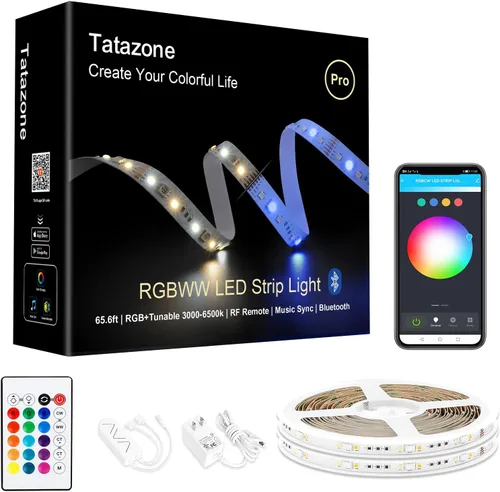 Miniatura 9 de Tatazone Tiras de luces LED RGBWW con Bluetooth, 5 metros de tiras de luz LED ajustables de blanco 3000K a 6500K + RGB, tiras de luces LED