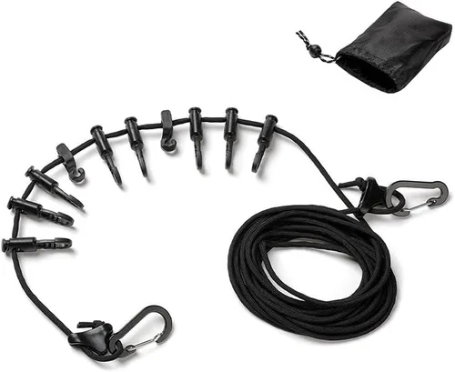 Ochine Tendedero portátil de viaje de 16.4 ft/16 pies, portátil, retráctil, ajustable, cuerda de ropa elástica portátil de viaje con 10 pinzas para