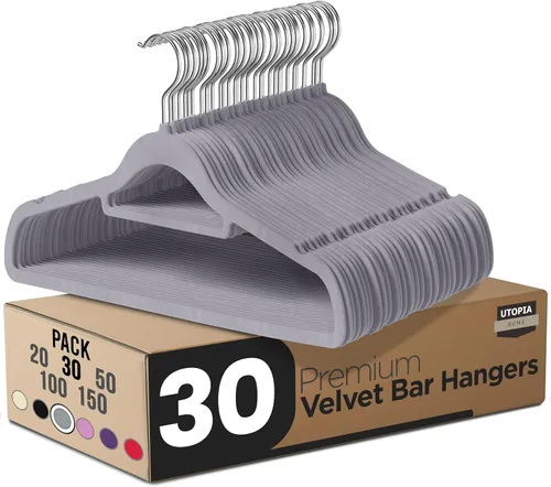 Miniatura 17 de Utopia Home Perchas de terciopelo de alta calidad, paquete de 20 – Percha antideslizante con barra de amarre – Perchas negras con gancho giratorio