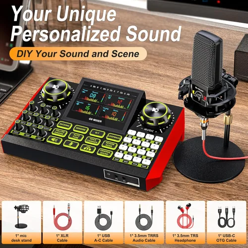 Miniatura 2 de Paquete de equipo de podcast - Estudio de producción todo en uno con mezclador de audio y micrófono de 3.5mm para transmisión en vivo, grabación