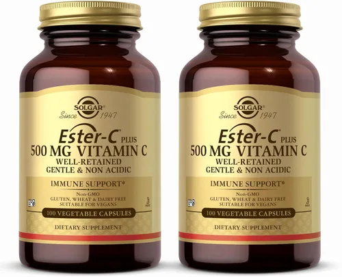 Solgar Ester-C Plus 500 mg de vitamina C (complejo de ascorbato) – 100 cápsulas vegetales, paquete de 2 – Antioxidante y apoyo inmunológico – Sin